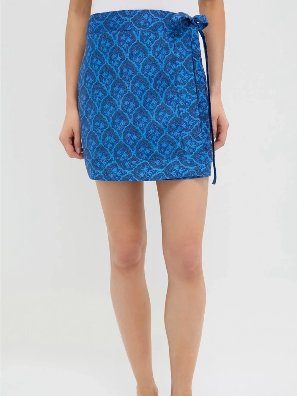 English Factory Blue Printed Tie-Side Mini Skirt